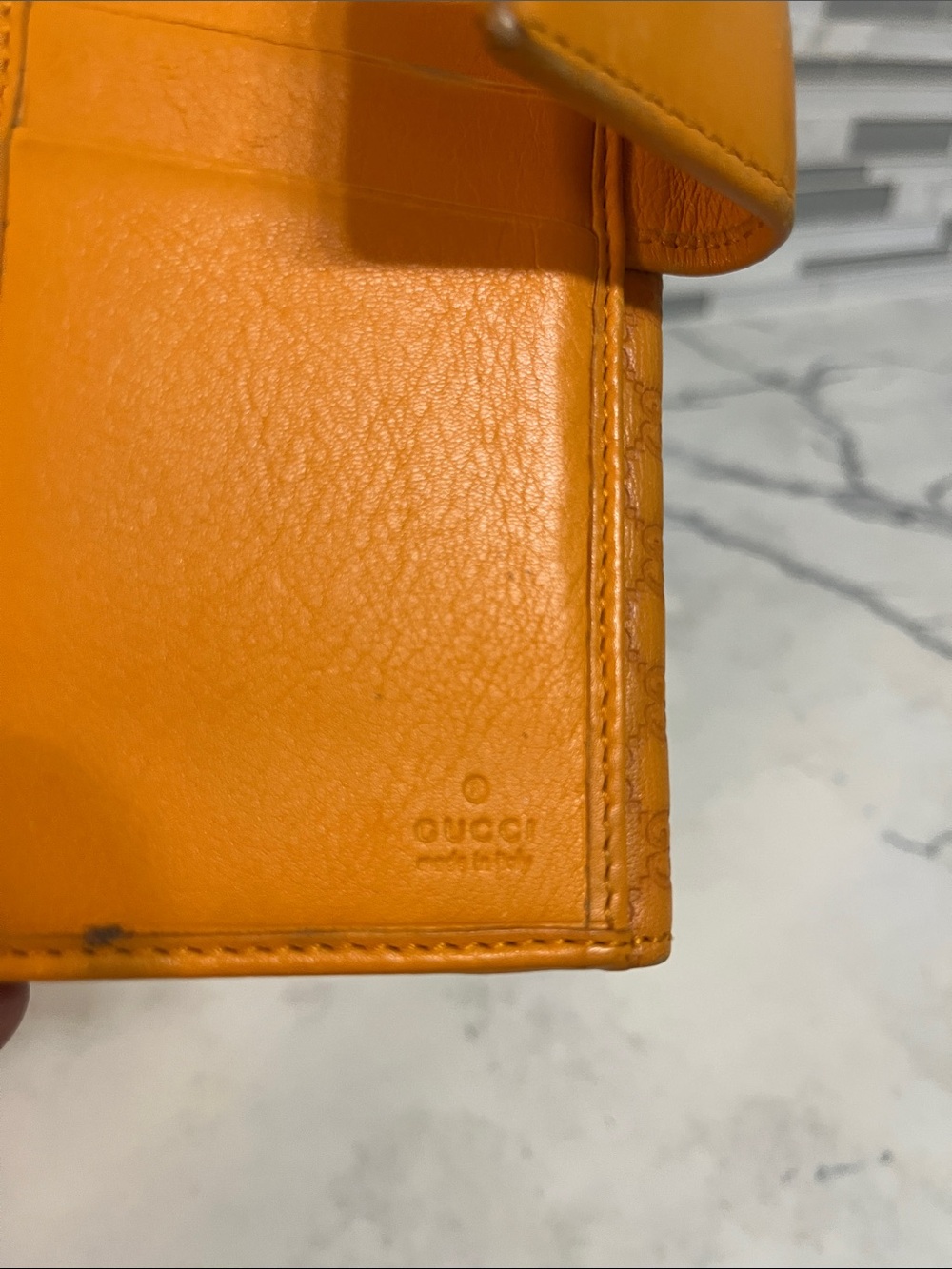 Gucci Orange Embossed GG Leather Wallet with Gold D-Ring - Picture 10 of 11
